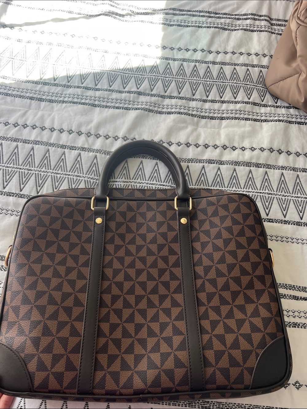 Brown Geometric Men’s Briefcase - Unbranded